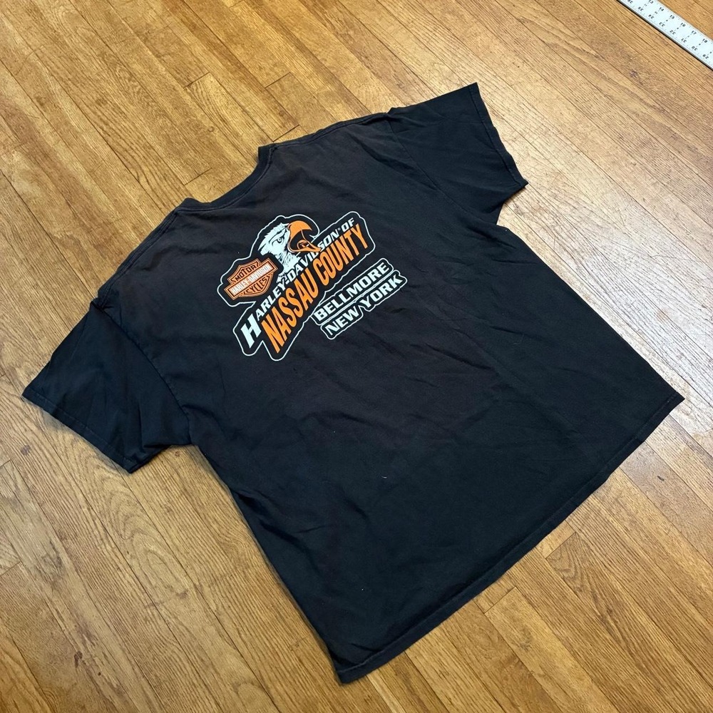Harley Davidson Nassau County NY Biker T-Shirt Black Y2K Grunge Distressed 366